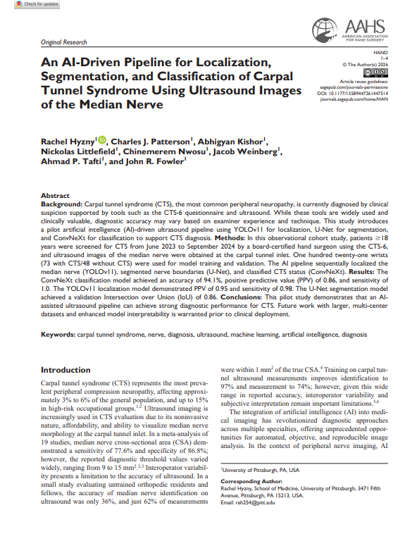AI-Driven Pipeline for Carpal Tunnel Syndrome