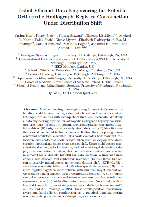 Label-Efficient Data Engineering for Reliable Orthopedic Radiograph Registry Construction Under Distribution Shift